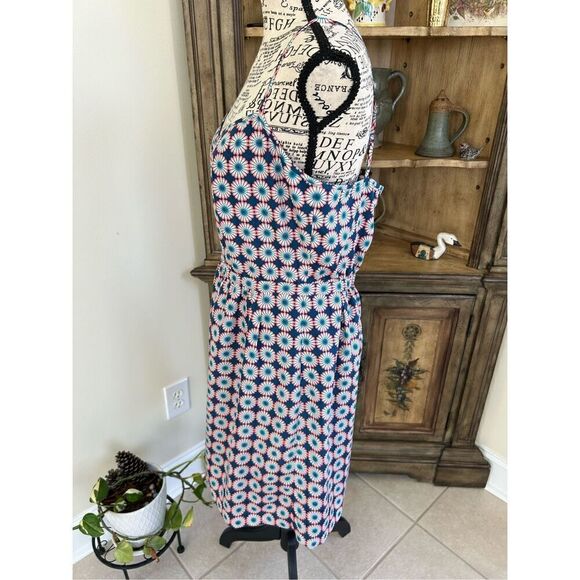 J.Crew Factory Women's Retro Neon Pink/Blue Floral Slip Dress - Picture 2 of 7